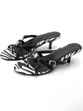 Lahoma Latso Black Zebra Print Kitten Heel Sandals